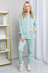 Zenana Full Size Drawstring Drop Shoulder Hoodie and Joggers Set