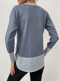 Waffle-knit Round Neck Raglan Sleeve Tee