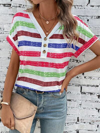 Striped V-Neck Short Sleeve T-Shirt