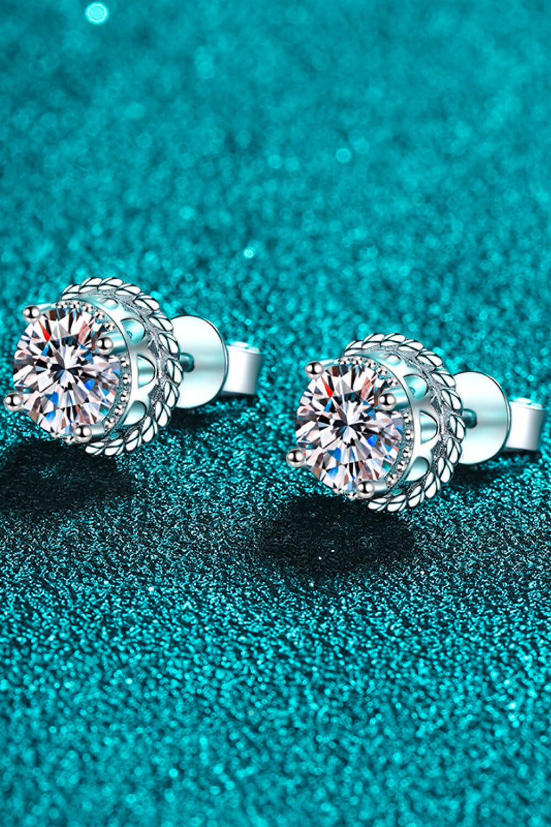 1 Carat Moissanite Rhodium-Plated Round Stud Earrings