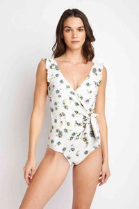 Marina West Swim Float On Ruffle Faux Wrap One-Piece in Daisy Cream