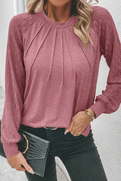 Heathered Round Neck Long Sleeve T-Shirt