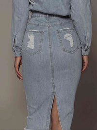 Distressed Slit Denim Skirt