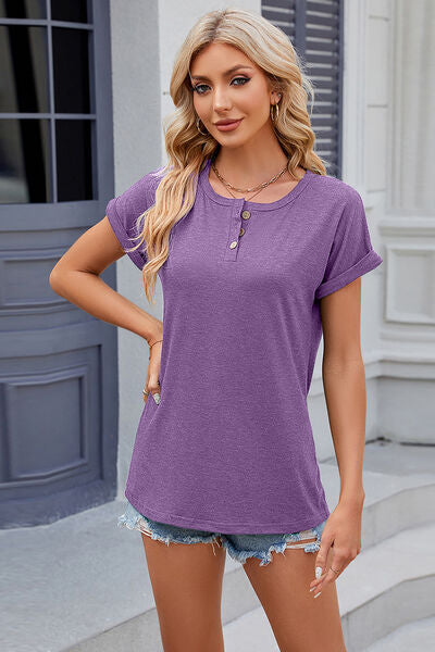 Round Neck Rolled Short Sleeve T-Shirt