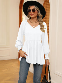 V-Neck Lantern Sleeve Blouse