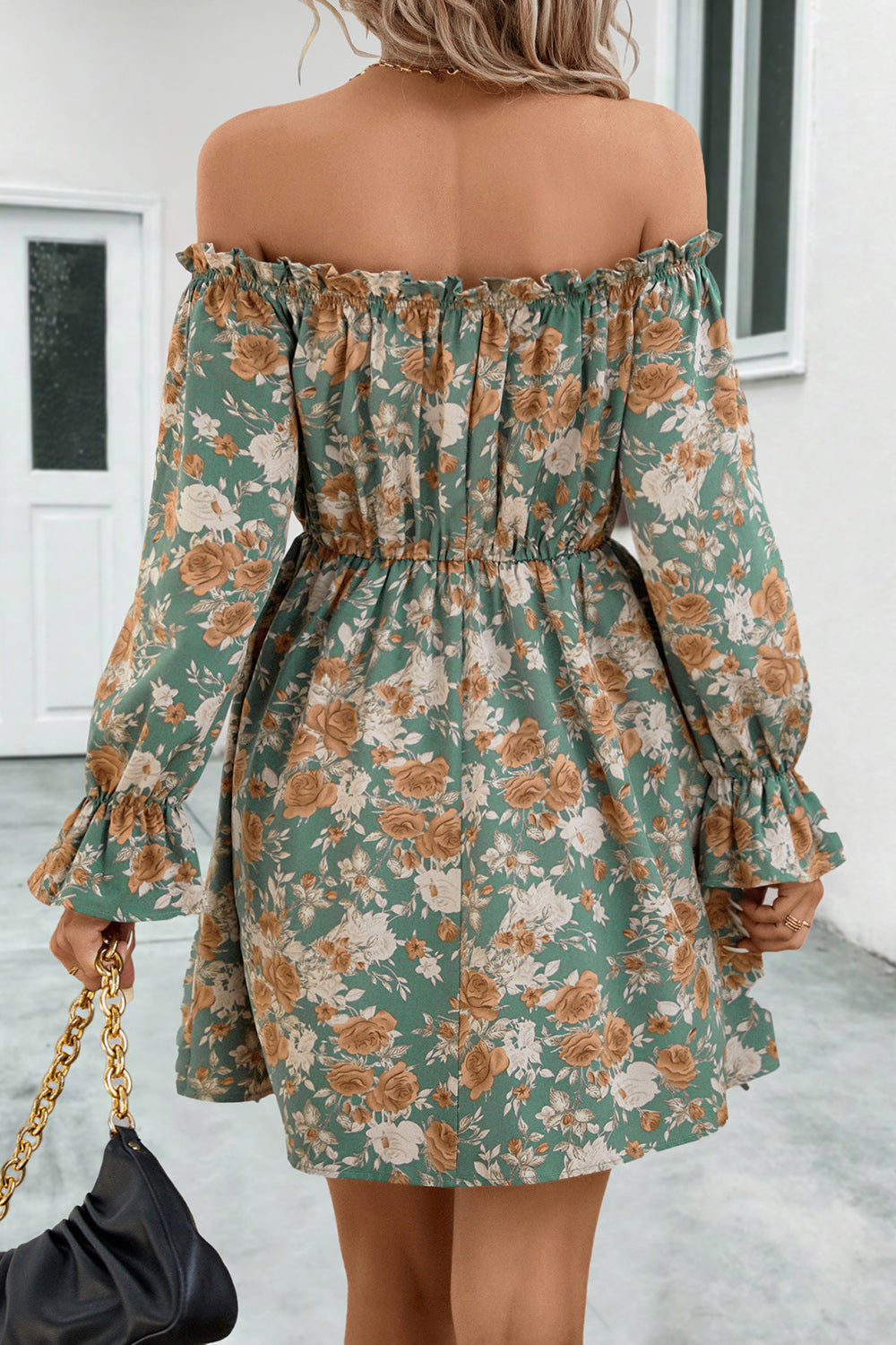 Floral Off-Shoulder Flounce Sleeve Dress