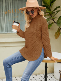 Mock Neck Slit Sweater