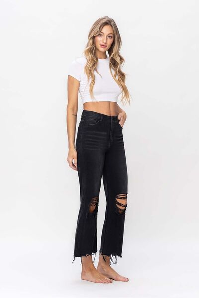 Vervet by Flying Monkey Vintage Ultra High Waist Distressed Crop Flare Jeans