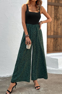 Two-Tone Square Neck Wide Leg Jumpsuit