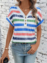 Striped V-Neck Short Sleeve T-Shirt