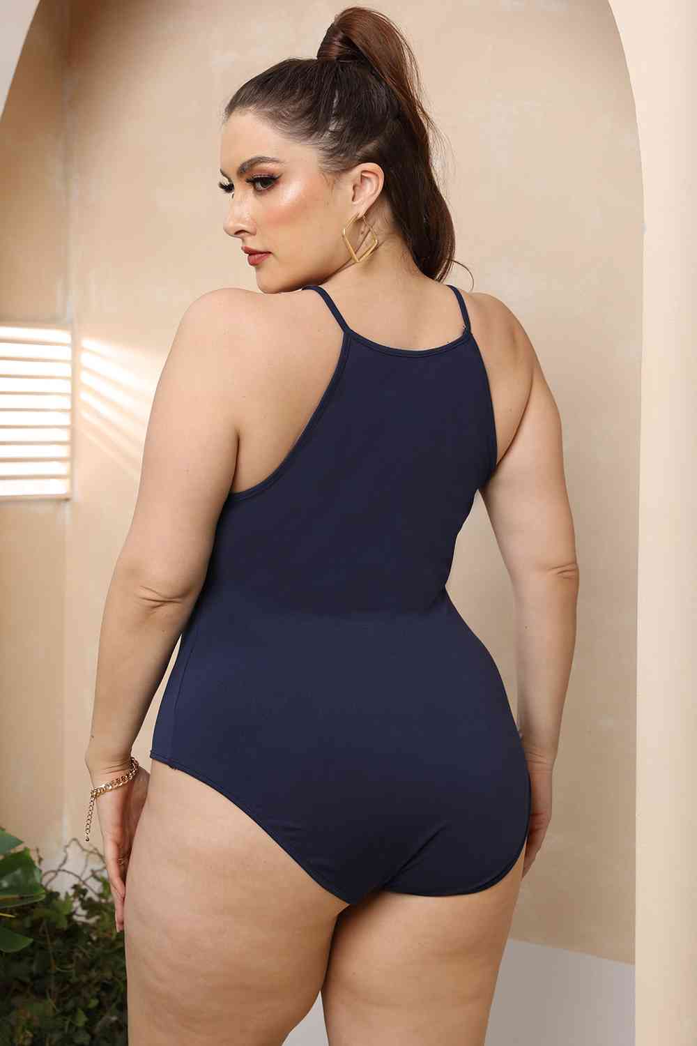 Plus Size Halter Neck Spaghetti Strap Bodysuit