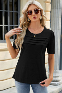 Ruched Round Neck Short Sleeve T-Shirt