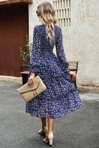 Smocked Flounce Sleeve Midi Dress