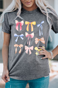 Bow Graphic Round Neck Short Sleeve T-Shirt