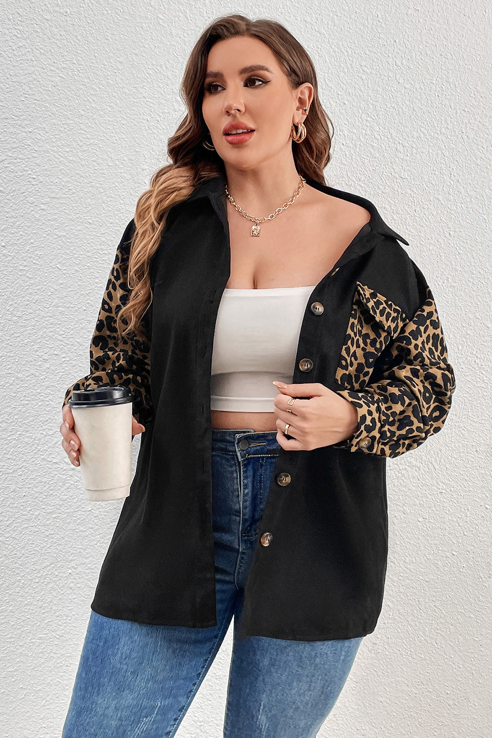 Plus Size Leopard Shacket