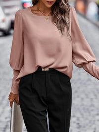 Round Neck Lantern Sleeve Blouse