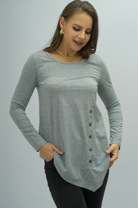 Buttoned Long Sleeve Round Neck Tee