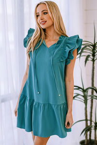 Ruffle Shoulder Tie-Neck Tiered Dress