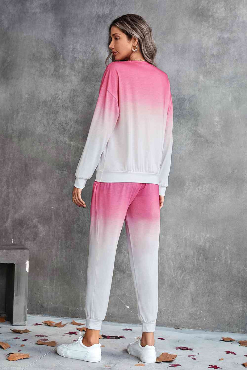 Gradient Round Neck Sweatshirt and Joggers Set