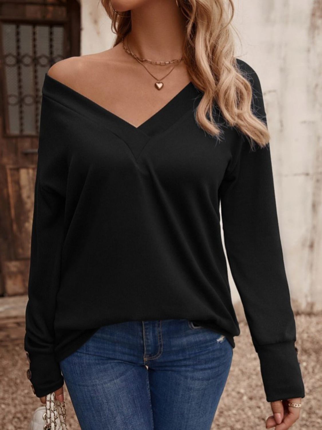 V-Neck Long Sleeve Top