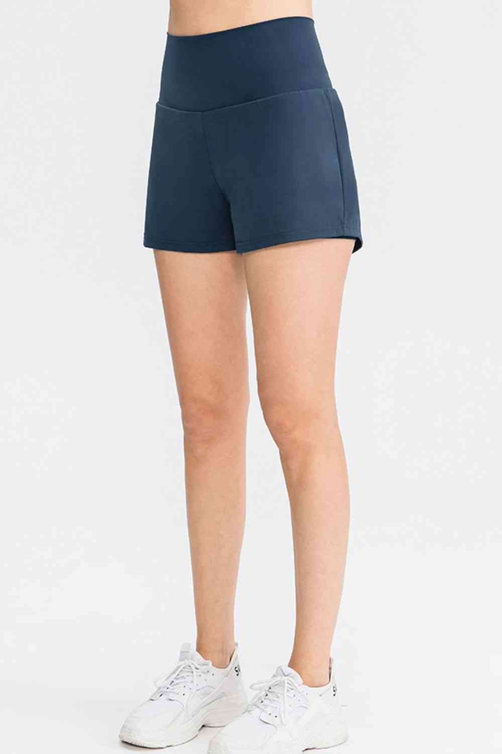 Wide Waistband Sports Shorts with Pockets