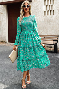 Smocked Flounce Sleeve Midi Dress