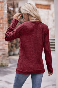 V-Neck Long Sleeve Ribbed Top