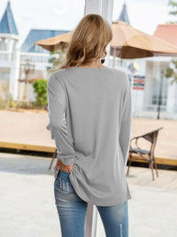 Quarter Button Round Neck Dropped Shoulder T-Shirt