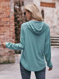 Buttoned Drawstring Dropped Shoulder Hoodie