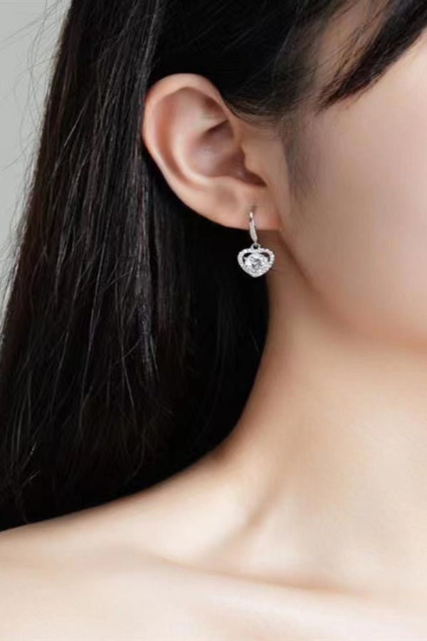 2 Carat Moissanite Platinum-Plated Heart Drop Earrings