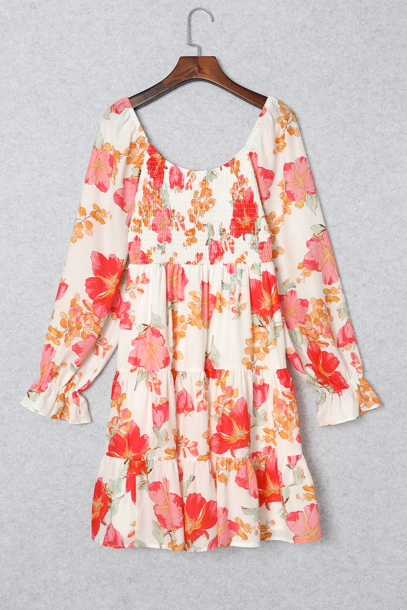 Floral Smocked Flounce Sleeve Dress