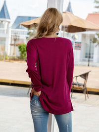 Quarter Button Round Neck Dropped Shoulder T-Shirt