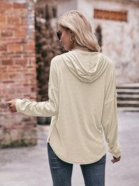 Buttoned Drawstring Dropped Shoulder Hoodie